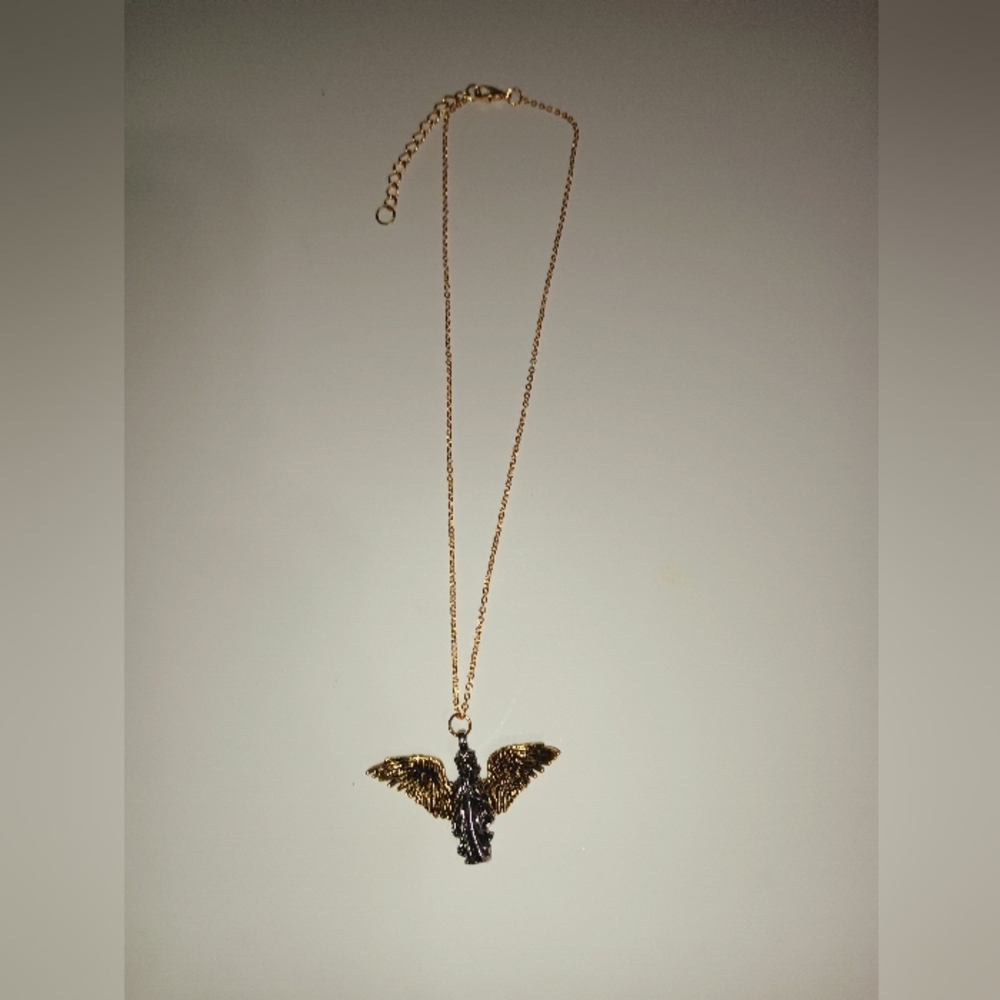 Angel Wing Pendant Necklace in Gold and Black